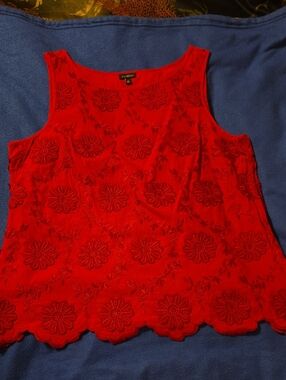 Talbots Bright Red Floral Eyelet Tank